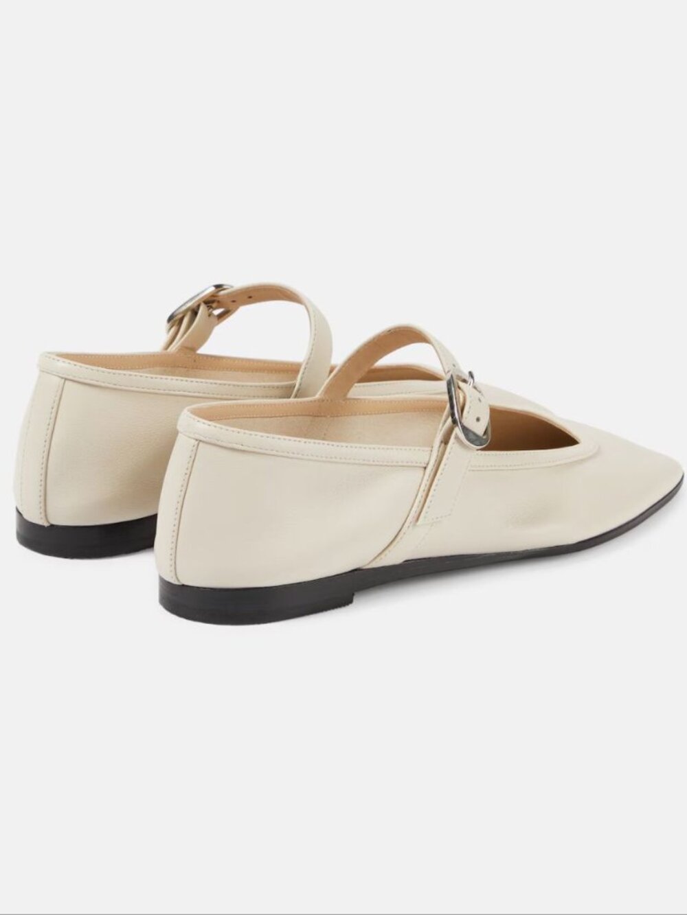 LE MONDE BERYL Mary Jane Ballet Flat 38 7.5 Ecru Lambskin Leather Square Toe NEW - Picture 3 of 16